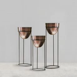 ELM & OAK Antique Copper Finish Planters (Set Of 3) Accessories
