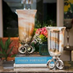 ELM & OAK Atrium Ombre Hurricanes- Pearl / Gold (Set Of 2)