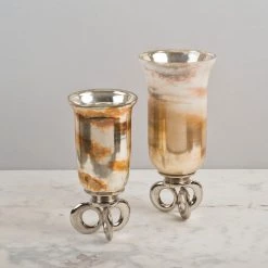 ELM & OAK Atrium Ombre Hurricanes- Pearl / Gold (Set Of 2)