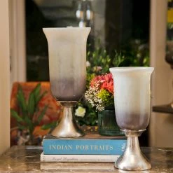 ELM & OAK Atrium Ombre Hurricanes- Smoked Grey/ Violet (Set Of 2)