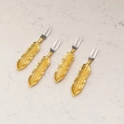 ELM AND OAK Banana Leaf Cocktail Forks (Set Of 4) Flatware