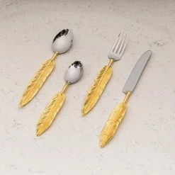 ELM AND OAK Banana Leaf Cutlery Set (Set Of 4)