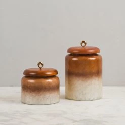 ELM & OAK Belgravia Glass Canisters-Caramel / Pearl (Set Of 2) Accessories