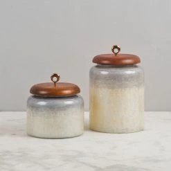 ELM & OAK Belgravia Glass Canisters- Cloudy Grey / Pearl (Set Of 2)