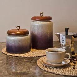 ELM & OAK Accessories Belgravia Glass Canisters- Pearl / Purple (Set Of 2)