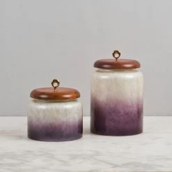 ELM & OAK Accessories Belgravia Glass Canisters- Pearl / Purple (Set Of 2)