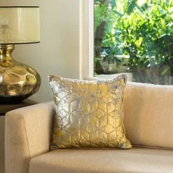 ELM AND OAK Bright Gold Foil Printed Cushion