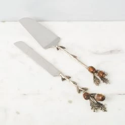 ELM AND OAK Chestnut Oak Cake Server (Set Of 2) Flatware