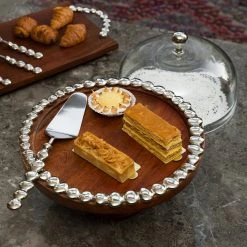 ELM AND OAK Table Top Silver Pebble Cake Stand With Glass Dome