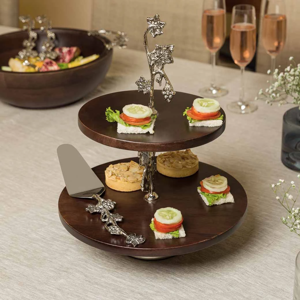 ELM AND OAK Table Top Grape Wine Two-tiered Cake Stand 1 ELM AND OAK Table Top Grape Wine Two-tiered Cake Stand