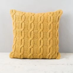 ELM AND OAK Champagne Beige Cable Knit Cushion