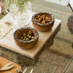 ELM AND OAK Rustic Bark Condiment Bowl (Set Of 2) Table Top