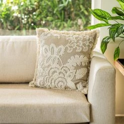 ELM AND OAK Cream Embroidered Cushion Textiles