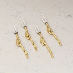 ELM AND OAK Flatware Gold Leaf Cocktail Forks (Set Of 4)