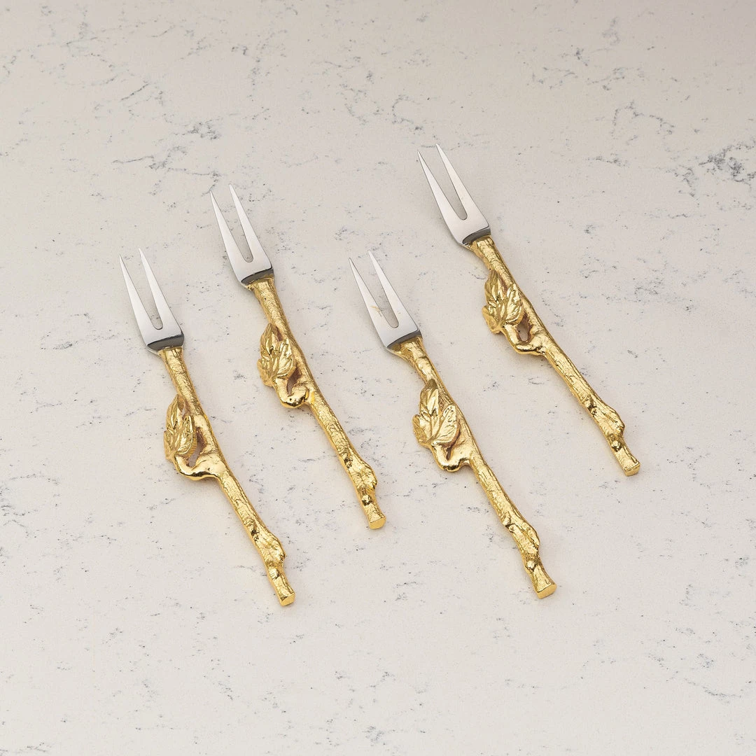 ELM AND OAK Flatware Gold Leaf Cocktail Forks (Set Of 4) 2 ELM AND OAK Flatware Gold Leaf Cocktail Forks (Set Of 4)