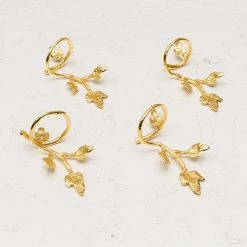 ELM AND OAK Gold Leaf Napkin Rings (Set Of 4)