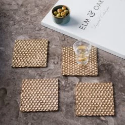 ELM & OAK Barware Honeycomb Coasters Gold (Set Of 4)