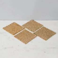 ELM & OAK Barware Honeycomb Coasters Gold (Set Of 4)