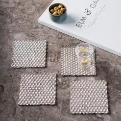 ELM & OAK Honeycomb Coasters Silver (Set Of 4)