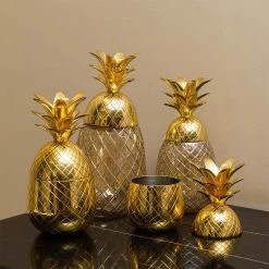 ELM AND OAK Malibu Pineapple Jar Gold (Set Of 2) Accessories