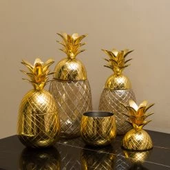 ELM AND OAK Accessories Malibu Pineapple Jar Amber (Set Of 2)