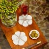 ELM AND OAK Marble Floral Coasters With Brass Inlay (Set Of 4)