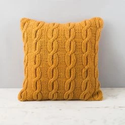 ELM AND OAK Textiles Mustard Cable Knit Cushion