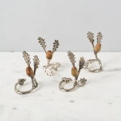 ELM AND OAK Table Top Chestnut Oak Napkin Rings (Set Of 4)