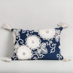 ELM AND OAK Navy Blue Tasseled Cushion