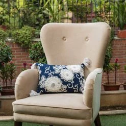 ELM AND OAK Navy Blue Tasseled Cushion