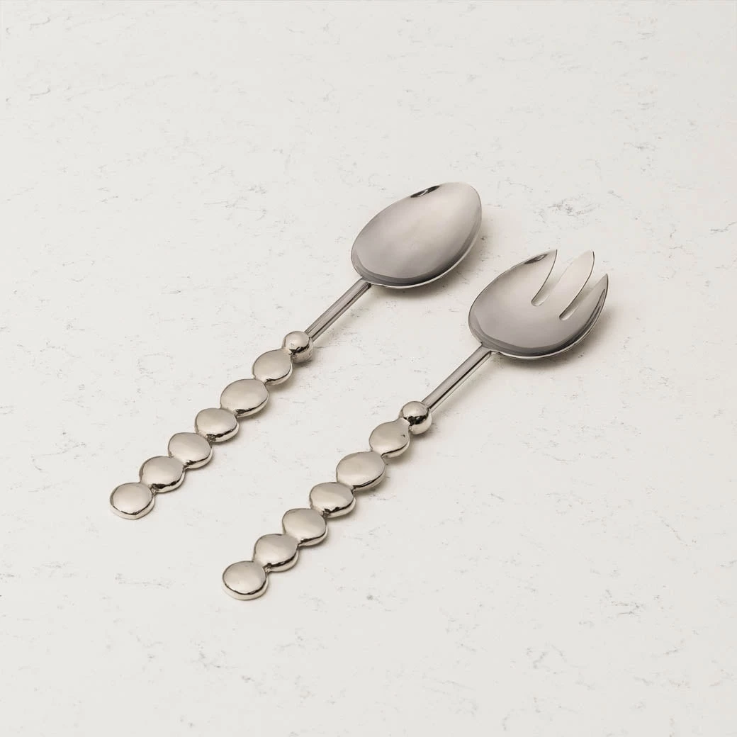ELM AND OAK Silver Pebble Salad Servers (Set Of 2) Flatware 2 ELM AND OAK Silver Pebble Salad Servers (Set Of 2) Flatware