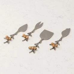 ELM AND OAK Flatware Rustic Bark Cheese Set (Set Of 4)