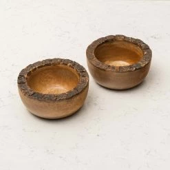 ELM AND OAK Rustic Bark Condiment Bowl (Set Of 2) Table Top