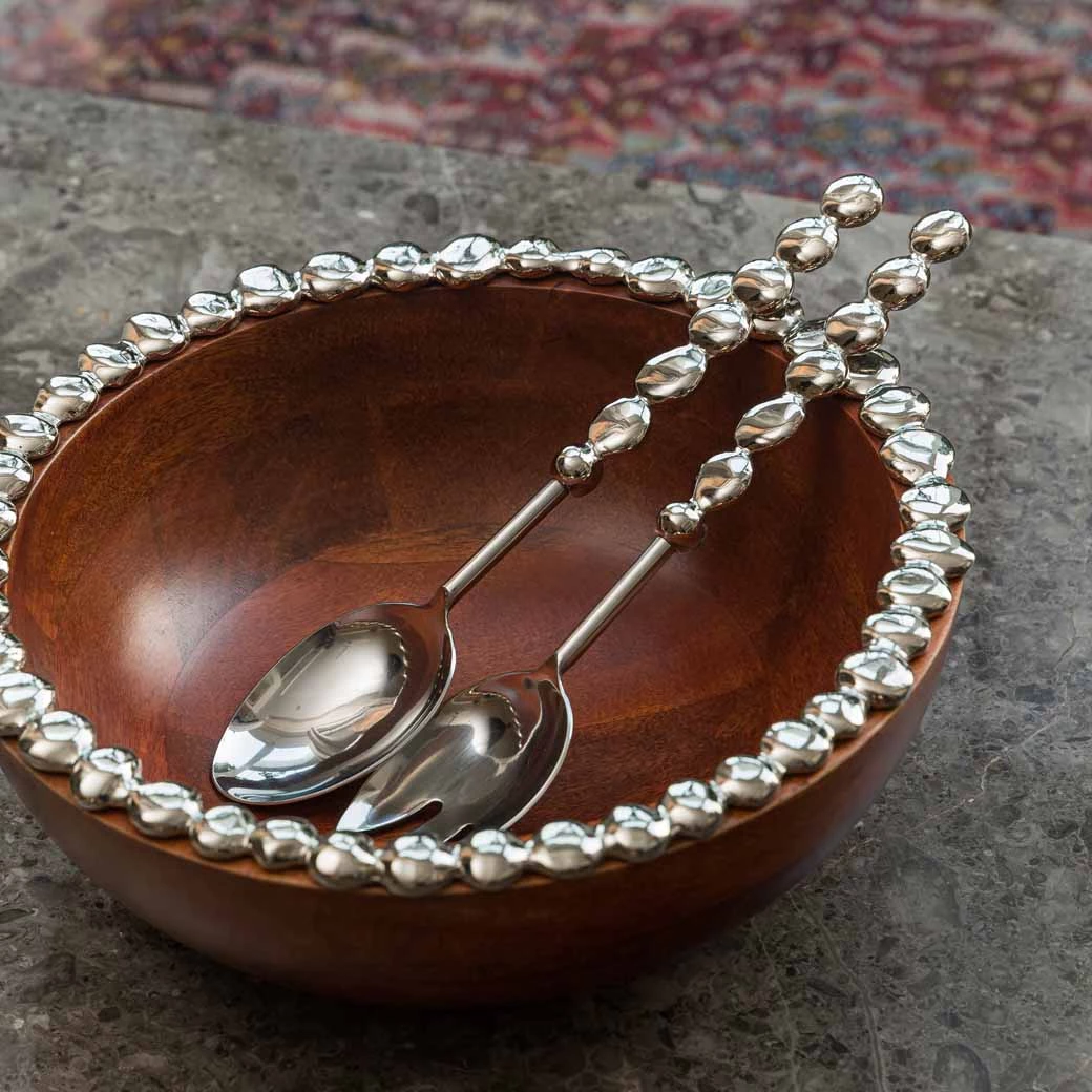 ELM AND OAK Silver Pebble Salad Servers (Set Of 2) Flatware 1 ELM AND OAK Silver Pebble Salad Servers (Set Of 2) Flatware