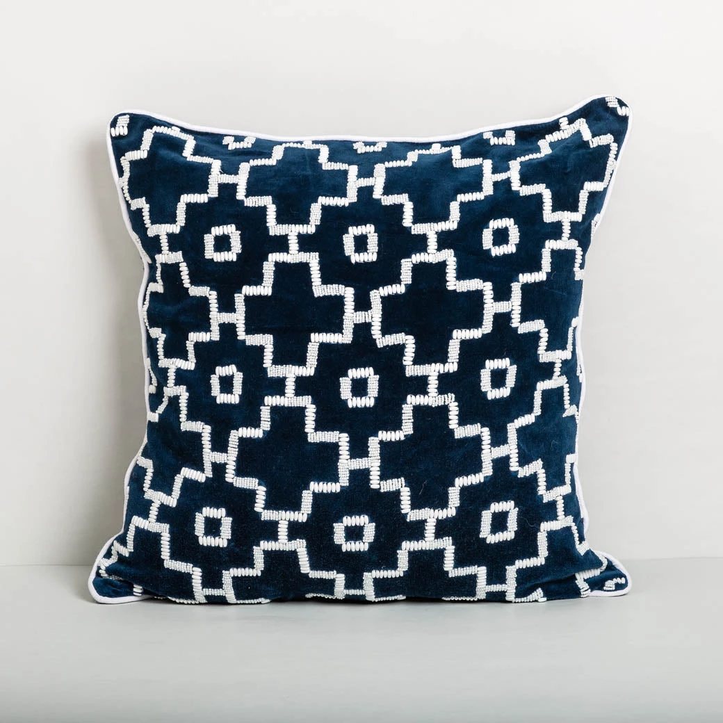 ELM AND OAK Sapphire Blue Beaded Cushion Textiles 2 ELM AND OAK Sapphire Blue Beaded Cushion Textiles