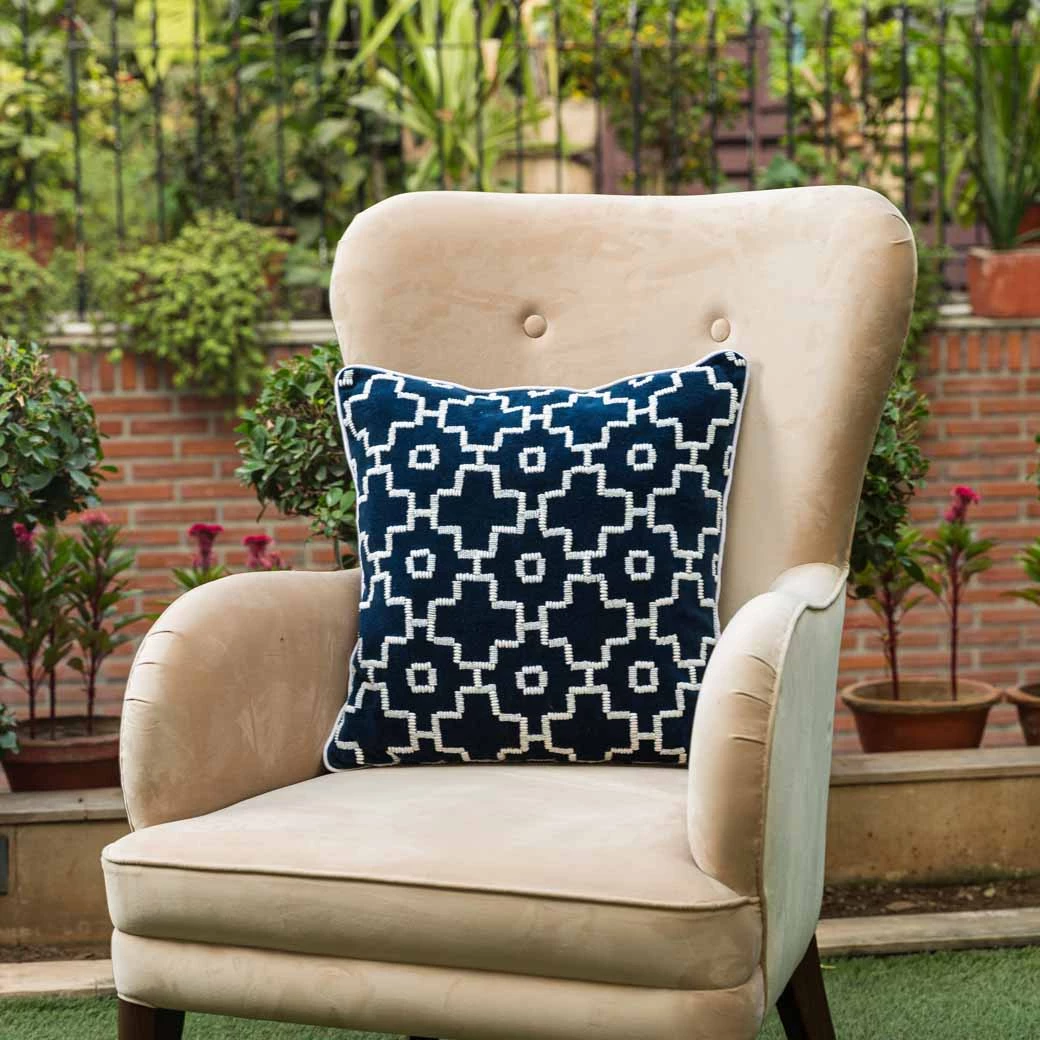 ELM AND OAK Sapphire Blue Beaded Cushion Textiles 1 ELM AND OAK Sapphire Blue Beaded Cushion Textiles