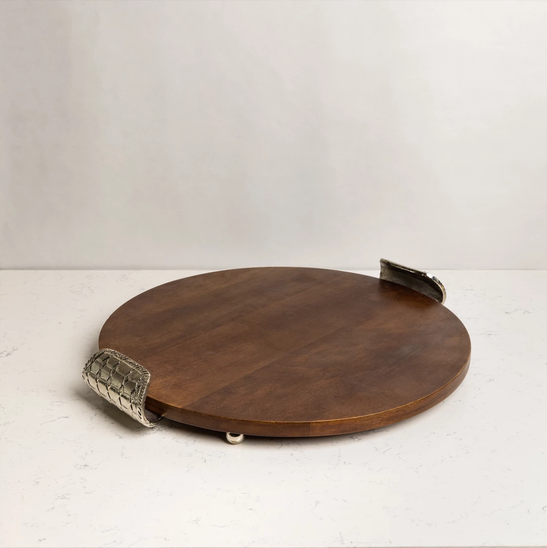 ELM & OAK Embossed Honeybee Wooden Round Tray 2 ELM & OAK Embossed Honeybee Wooden Round Tray
