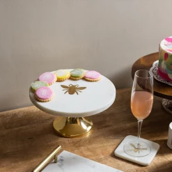 ELM & OAK Table Top Honeybee Marble Inlay Cake Stand