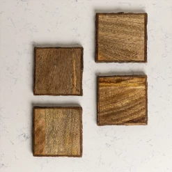ELM & OAK Rustic Bark Coasters (Set Of 4)