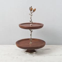 ELM AND OAK Chestnut Oak Two-Tiered Cake Stand