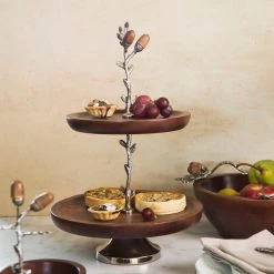 ELM AND OAK Chestnut Oak Two-Tiered Cake Stand