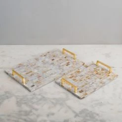 ELM & OAK Platters White Mother Of Pearl Trays (Set Of 2)